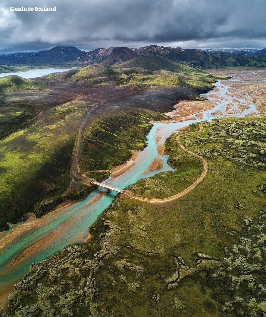 A road driving through Landmannalaugar