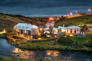 The Frost & Fire Boutique Hotel at night.