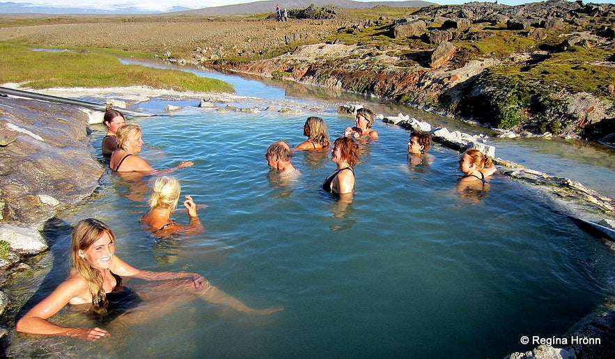 Hveravellir geothermal area - Regína soaking in the pool