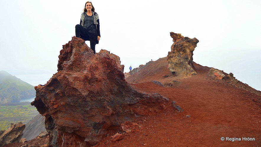 Regína on top of Mt. Eldfell Volcano in the Westman Islands