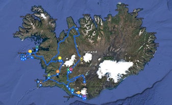 Carte de l’itinéraire de cet autotour été de 7 jours en Islande avec passage dans les Hautes Terres.