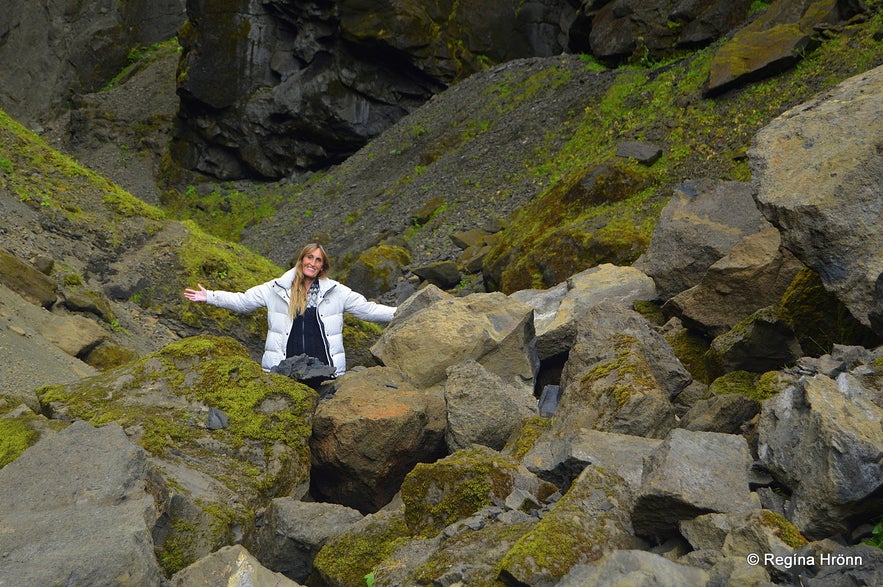 Regína hiking in Remundargil canyon South-Iceland