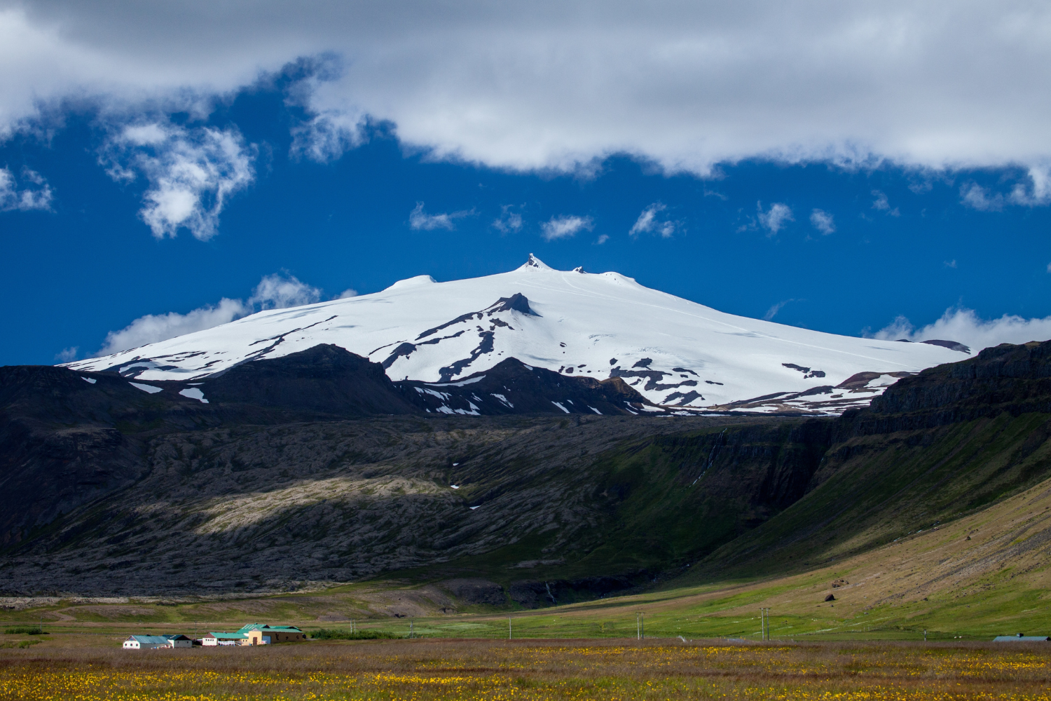 The impressive Snaefellsjokull glacier is the iconic location that gives name to the peninsula of Snaefellsnes.