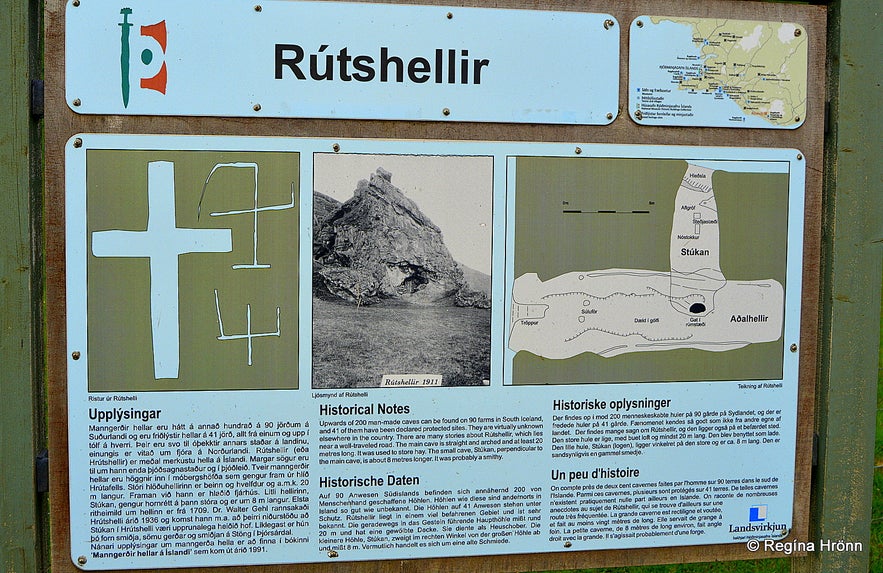 The information sign by Rútshellir cave