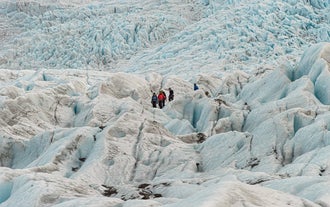 Falljokull glacier boasts a rugged and icy terrain.