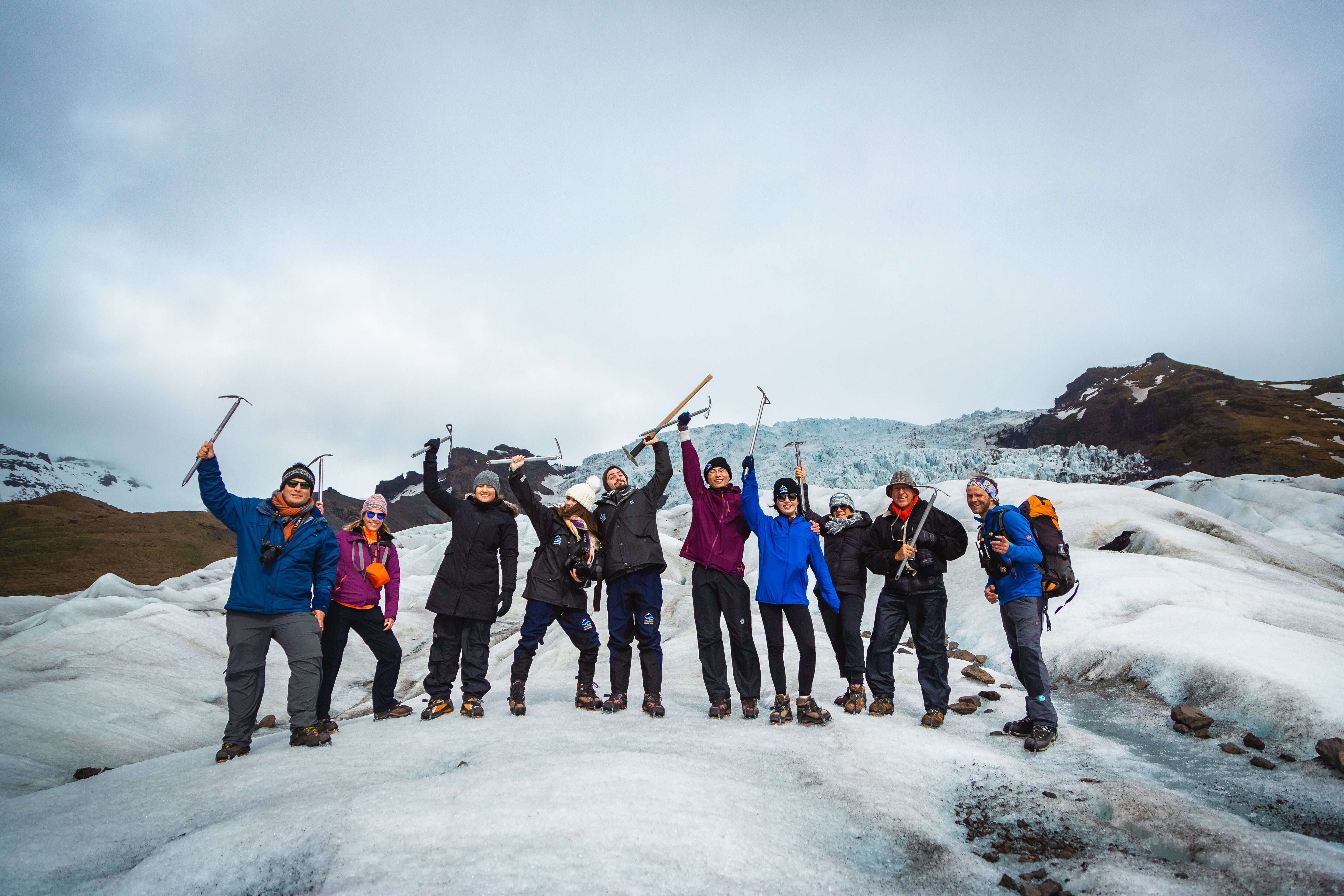 A group of people doing a glacier hike in Iceland's Vatnajokull National Park.