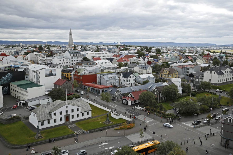 An overhead shot of downtown Reykjavik during social distancing.