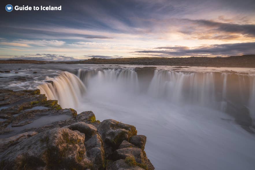 Selfoss Waterfall glowing under the colors of the sunset. Selfoss Waterfall glowing under the colors of the sunset.