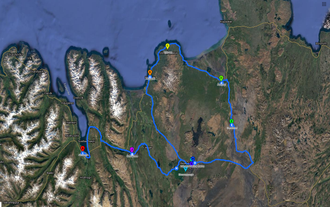 Una mappa del percorso seguito in questo tour in auto a noleggio di sette giorni dell'Islanda settentrionale.