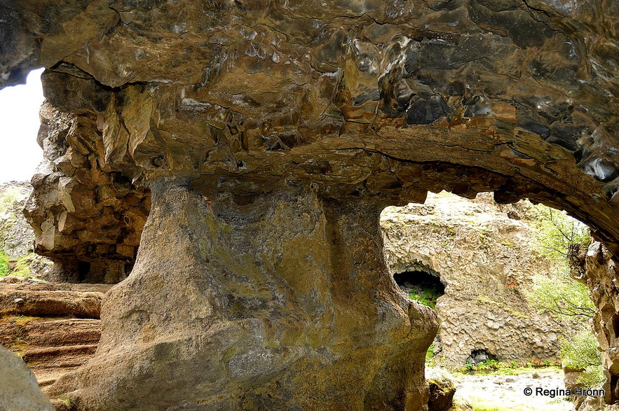 Inside the lava arch at Gjáin