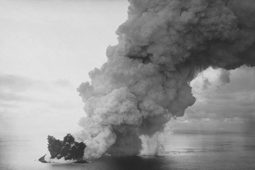 Surtsey being formed in the earliest stages.