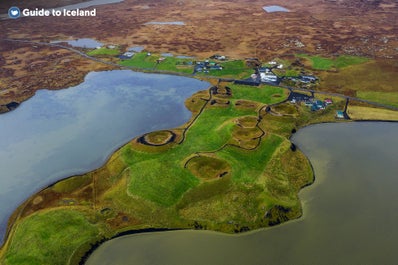 An overhead image of the Lake Mývatn area.