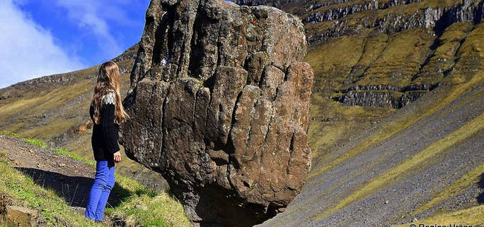 The Peculiar Rock, Steðji-Staupasteinn, in Hvalfjörður in Southwest Iceland