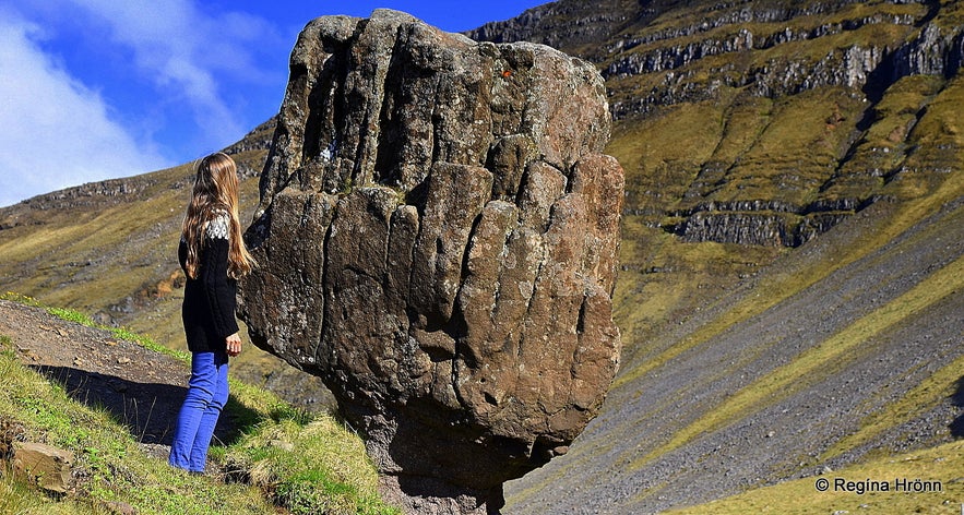 The Peculiar Rock, Steðji-Staupasteinn, in Hvalfjörður in Southwest Iceland The Peculiar Rock, Steðji-Staupasteinn, in Hvalfjörður in Southwest Iceland