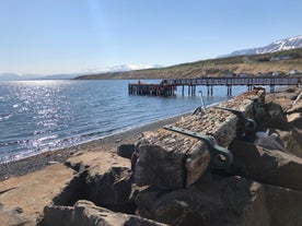 A beautiful harbor town along Eyjafjordur fjord.