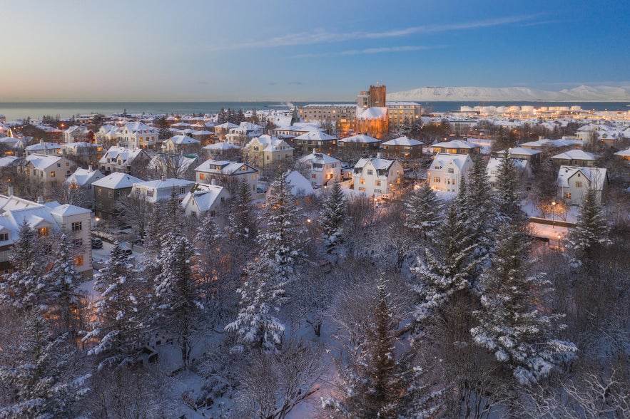 Snowy Reykjavik in December 