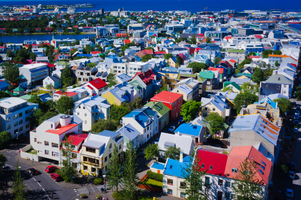 Reykjavik houses seen from Hallgrimskirkja church.