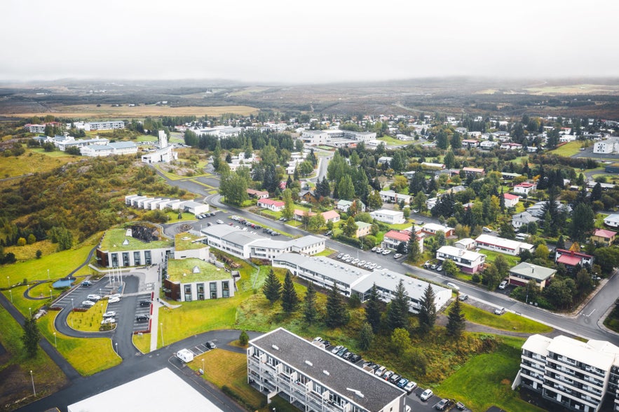 Egilsstadir town seen on a summer day from a birds view.