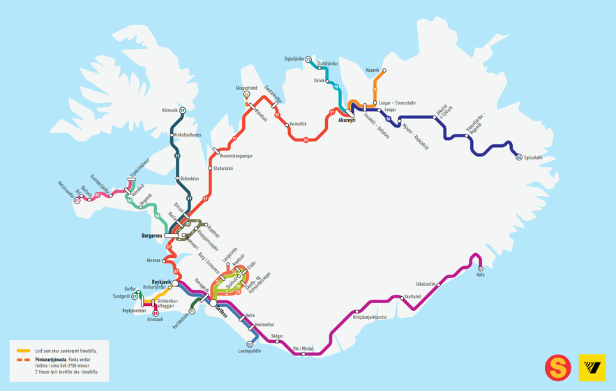 Islannin bussireittikartta