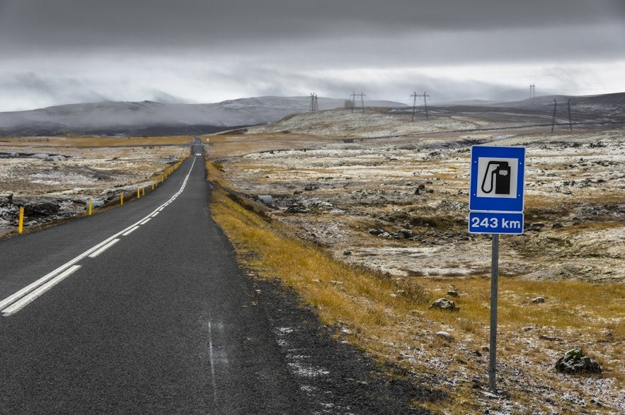 Er kunnen grote afstanden zijn tussen benzinestations in IJsland