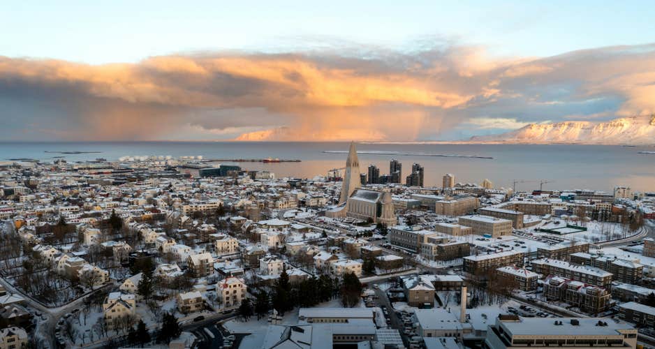 The city of Reykjavik seen from above.