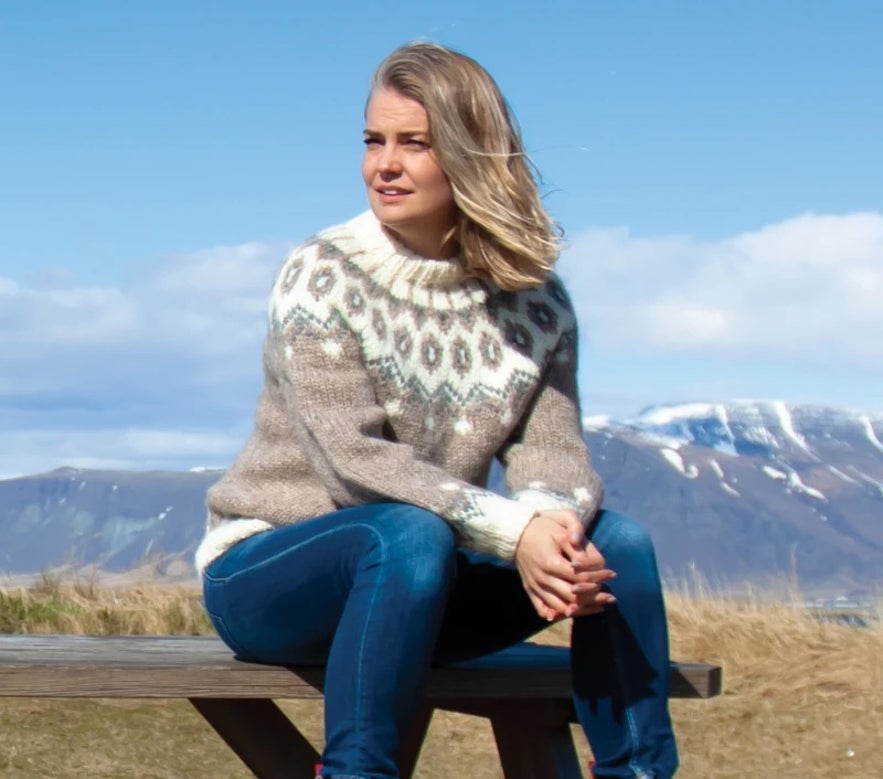 Woman wearing Icelandic wool sweater