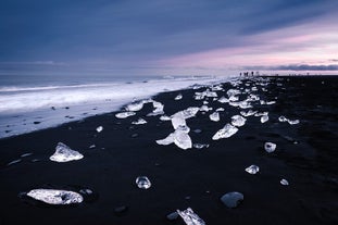 Icebergs washed ashore on Diamond Beach in Iceland.