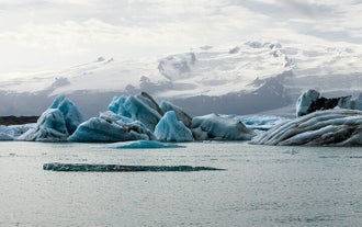 Huge icebergs can be seen floating in the Jokulsarlon glacier lagoon.