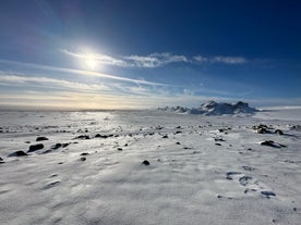 Iceland's Langjokull glacier has snowy plains and thick layers of ice.