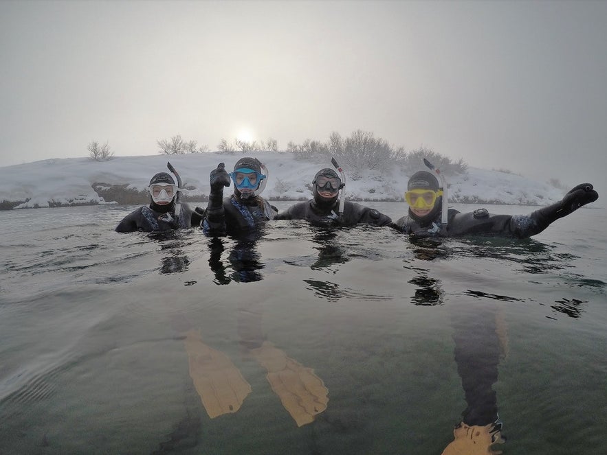 Snorkeling in Silfra is magical in winter