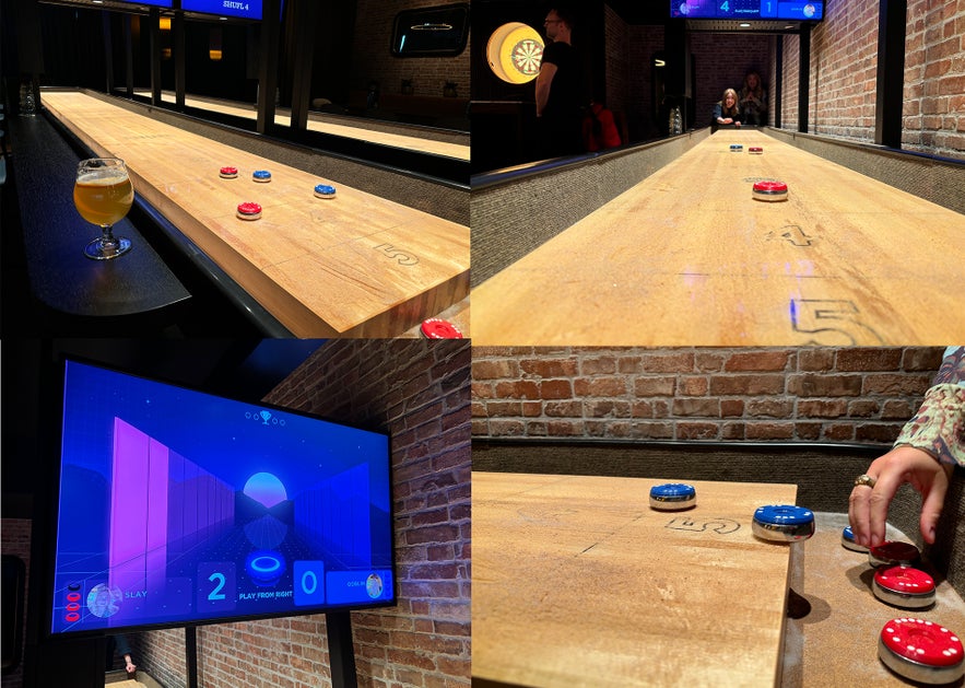 The shuffleboard games at Oche are a lot of fun