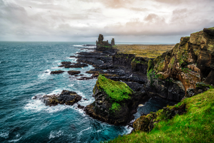 Londrangar cliffs on the Snaefellsnes peninsula resemble a rocky castle.