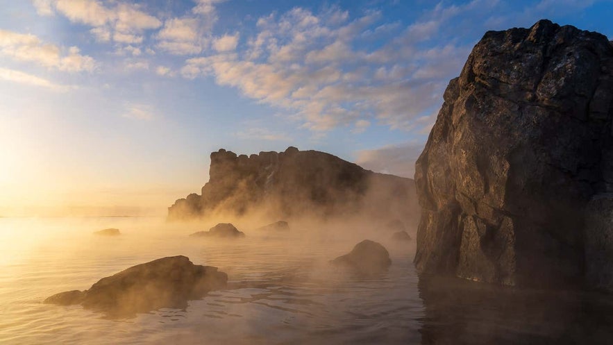 Peace and relaxation found at the Sky Lagoon in Iceland.