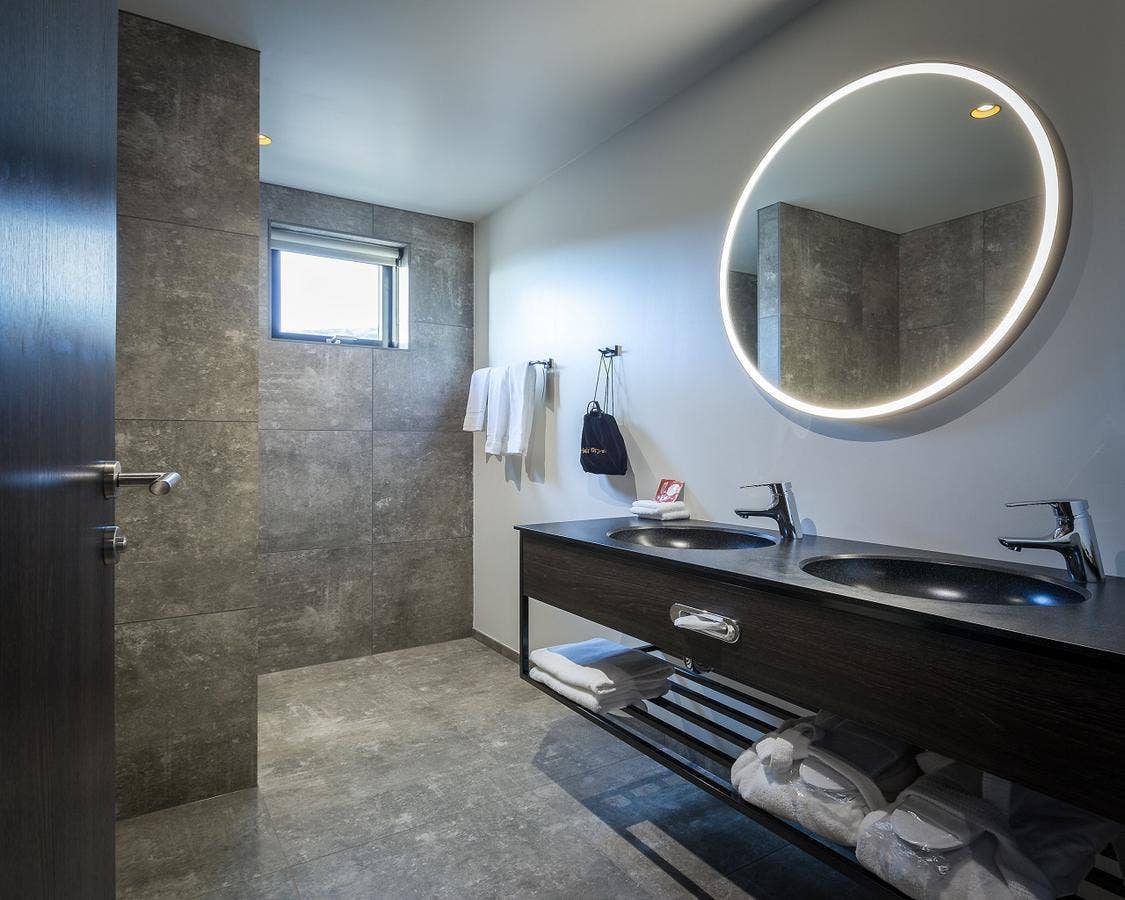 A bathroom at the Fosshotel Glacier Lagoon.