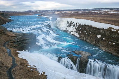 The beautiful Gullfoss waterfall is part of the Golden Circle route.