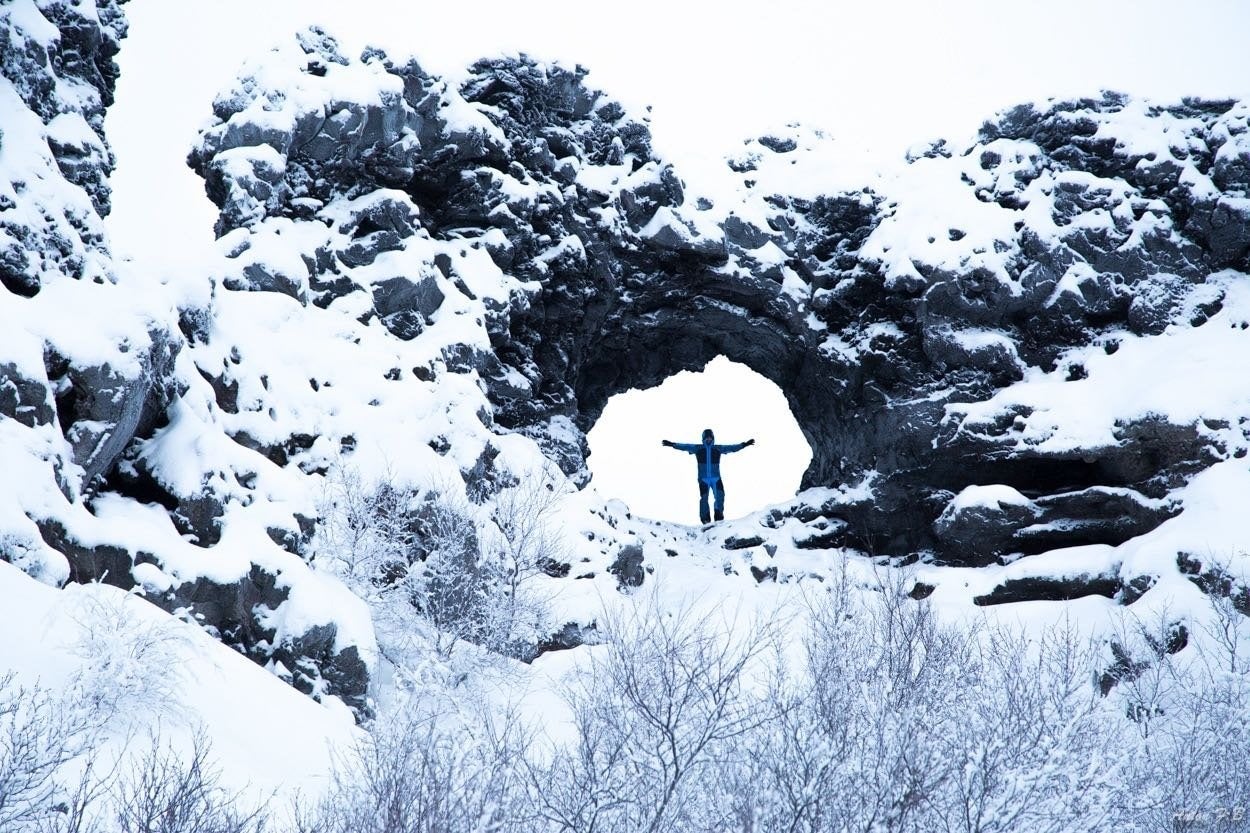Dimmuborgir rock formations covered in snow are always worth visiting.