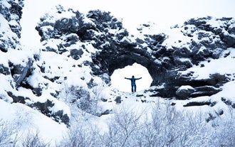 Dimmuborgir rock formations covered in snow are always worth visiting.