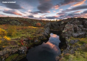 Thingvellir National Park is home to the Almannagja gorge where the Eurasian and North American tectonic plates separate.