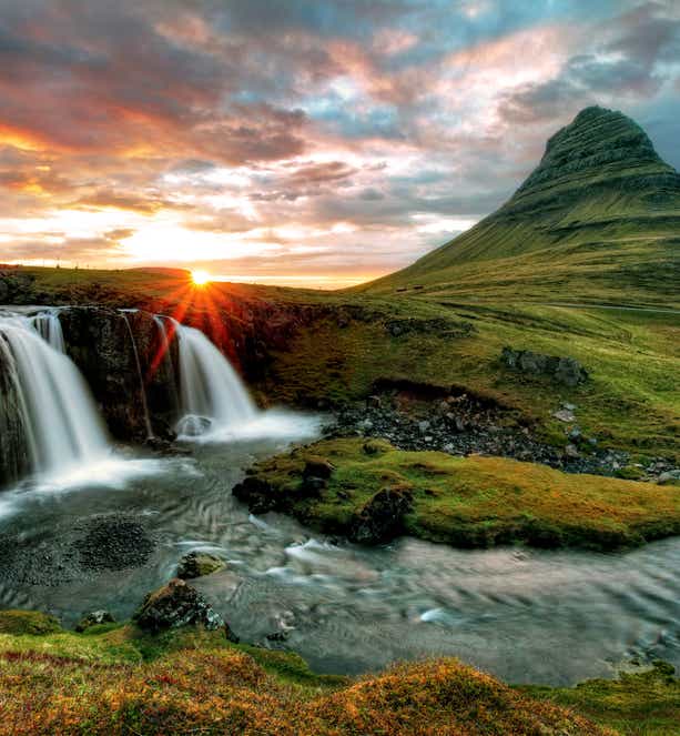 Waterfalls in Kirkjufell Western Region Iceland