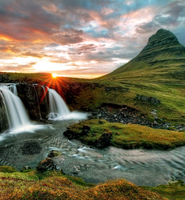 Waterfalls in Kirkjufell Western Region Iceland