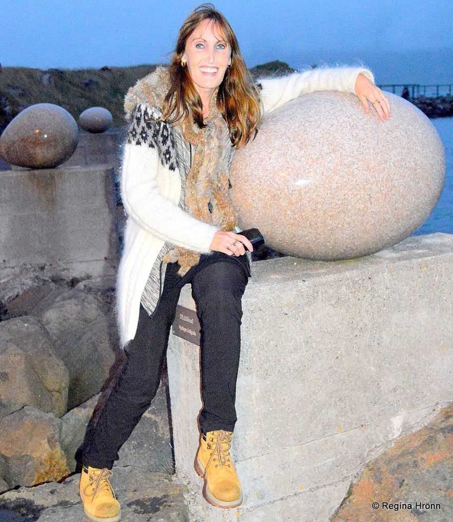 Regína by the eggs at Gleðivík bay in Djúpavogur