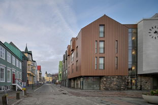 Iceland Parliament Hotel, Curio Collection by Hilton's exterior combines modern and historic architecture.