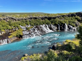 The beautiful Hraunfossar waterfall can be visited on a daytrip from Reykjavik.