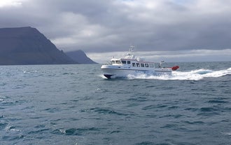 A Westfjords boat in Iceland crossing the waters from Veidileysufjordur to Isafjordur.