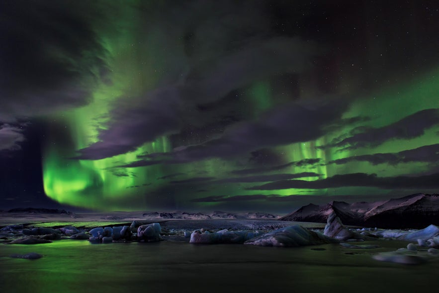 Northern lights at Jokulsarlon in Iceland