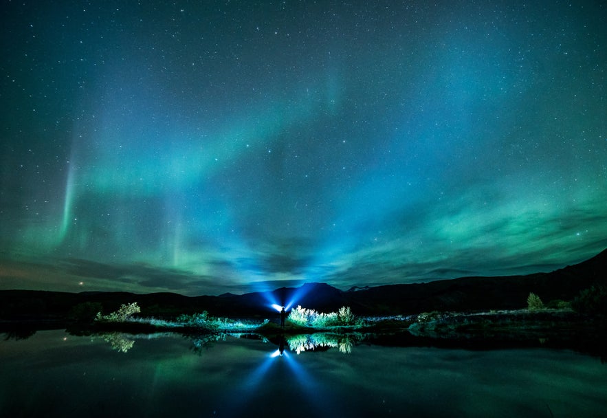 Blue hue northern lights in Iceland