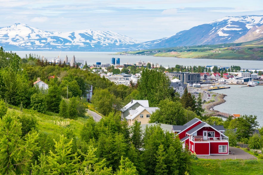 Eyjafjordur fjord seen from the mountain above Akureyri