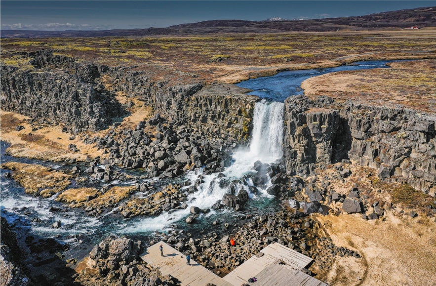 Thingvellir National Park has a beautiful waterfall.