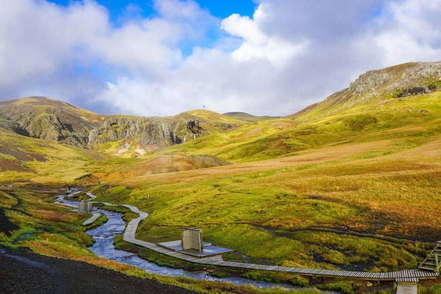 Reykjadalur is a hot river valley in the south of Iceland. Reykjadalur is a hot river valley in the south of Iceland.