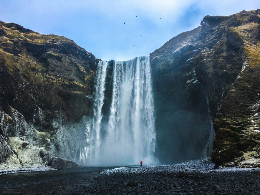 Skogafoss waterfall during winter.